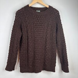 VTG Wool Sweater L Chocolate Brown Aran Cable Knit Ireland John Malloy Fisherman